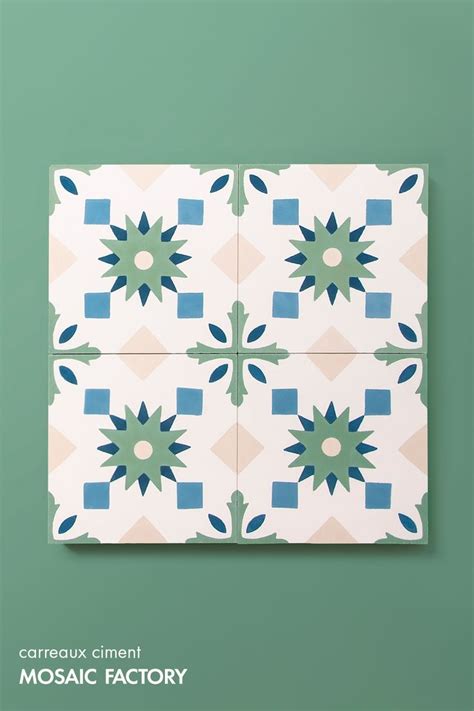 Carreaux De Ciment Motifs G Om Triques Dans Les Tons Verts Et Bleus