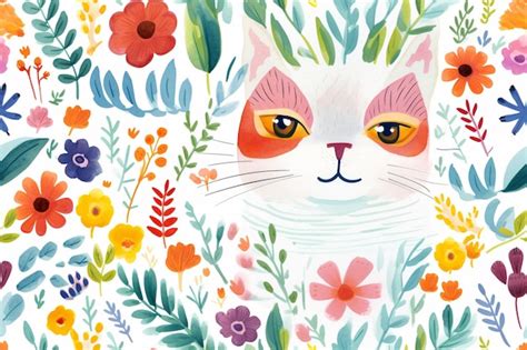 Premium Photo Watercolor Whiskers Amongst Whimsical Florals