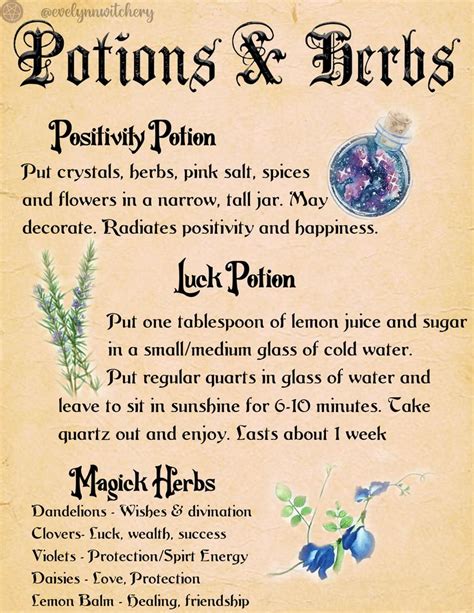 Potions And A Short Guide To Magick Herbs May Print To Use In Your