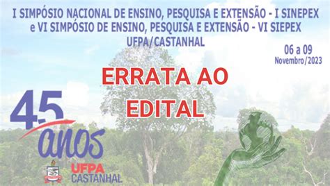 I Sinepex E Vi Siepex Publicada Errata Ao Edital Universidade