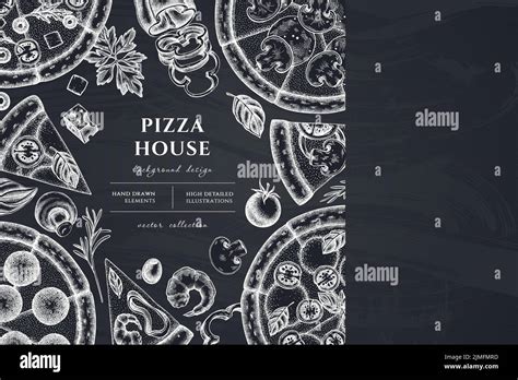 Pizza Hand Drawn Illustration Design Background With Chalk Greek