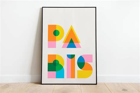 Paris Print Typography Poster Colorful Paris City Name Wall Art Gift