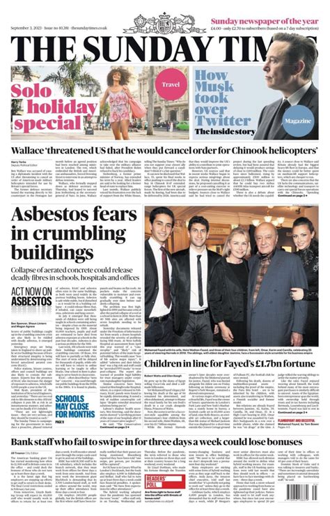 Sunday Times Front Page 3rd Of September 2023 Tomorrow S Papers Today