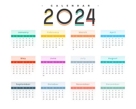 Modèle De Calendrier Annuel De 2024 Moderne Et Coloré Vecteur Des