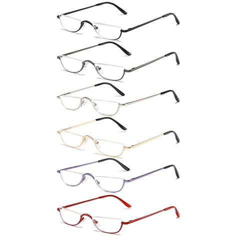 Koosufa Half Metal Moon Reading Glasses 3 5 Spring Hinge Half Frame Readers Eyeglasses Eyewear