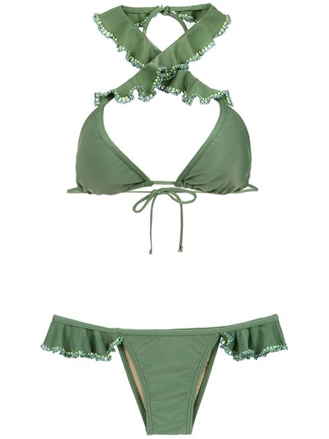 Buy Amir Slama Ruffled Bikini Green At Off Editorialist