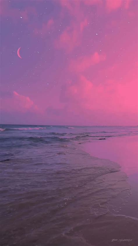 Download Enjoy a beautiful beach sunset with a pink and tranquil aesthetic. Wallpaper ...