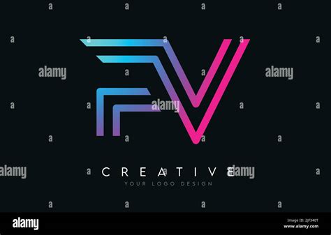 Monogram Lines FV F V Letter Logo Design In Neon Colors Creative