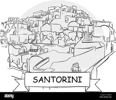 Santorini Hand Drawn Urban Vector Sign Black Line Art Illustration