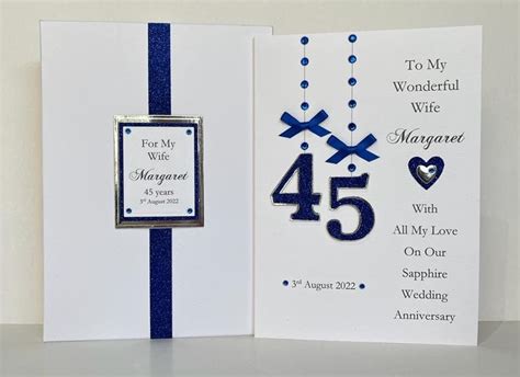 45th Sapphire Wedding Anniversary Card With Or Without Box Etsy Uk