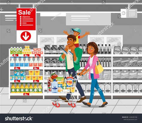 Family Shopping On Supermarket Sale Cartoon Stock Vector (Royalty Free ...