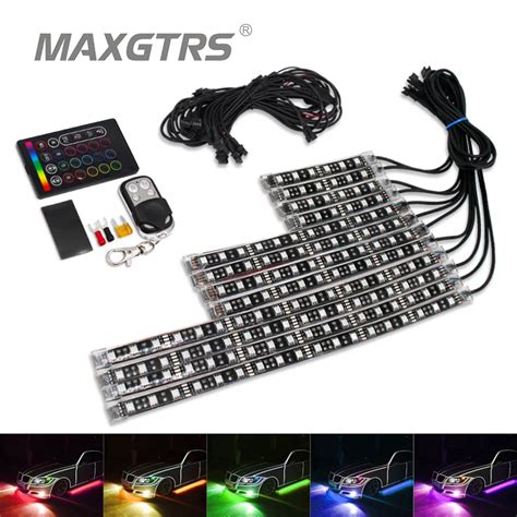 12pcs Motorcycle Car Underbody Rgb Led Light Kit Strips Multi Color Accent Glow Neon Flashing