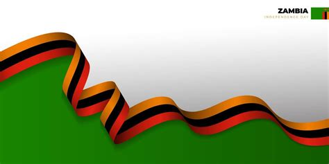 Red Black And Yellow Ribbon With White And Green Background Zambia