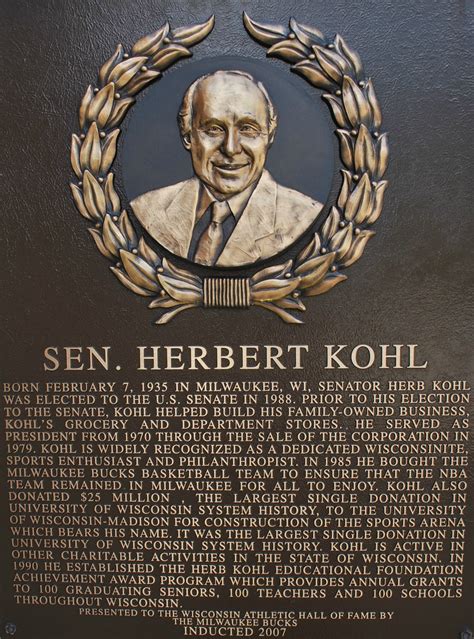 Wisconsin Athletic Hall Of Fame Sen Herb Kohl