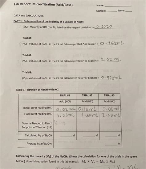 Acid Base Titration Lab Report Answers Moniquearesmeza