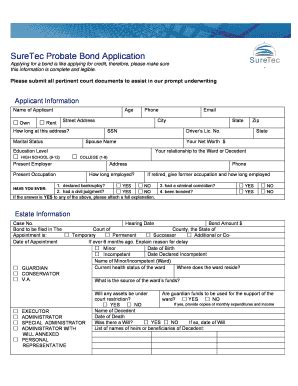 Fillable Online ProbateGuardian Bond Application CCI Surety Inc Fax