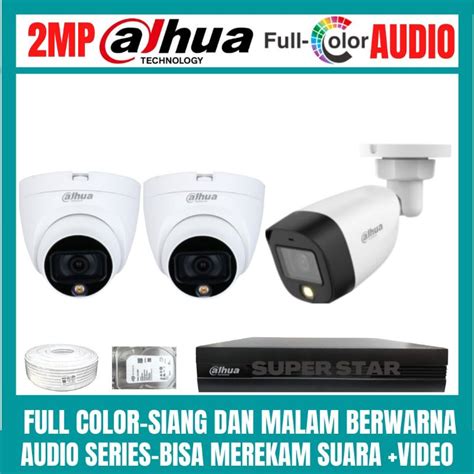 Jual PAKET CCTV DAHUA COLORVU 2MP 4 CHANNEL 3 KAMERA AUDIO SERIES SIANG