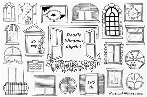 Doodle Windows Clipart Hand Drawn Window Digital Windows Etsy