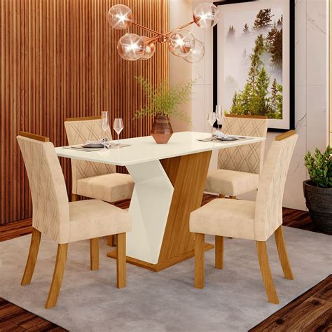 Conjunto Sala De Jantar Mesa Cm Tampo Mdf Cadeiras Lupita Casa