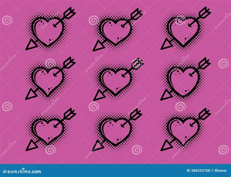 Black Vector Heart Pierced By Arrow Sign Set Stock Illustration