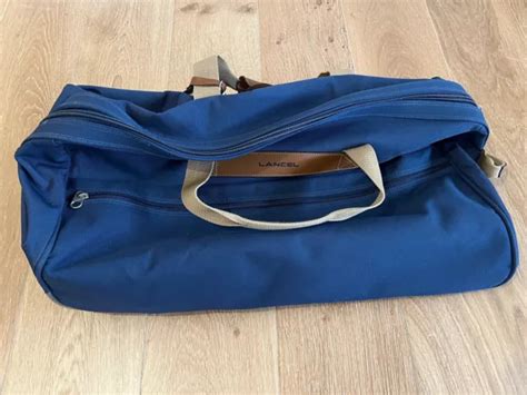 LANCEL GRAND SAC De Voyage En Toile Bleue Cuir Unisexe Vintage