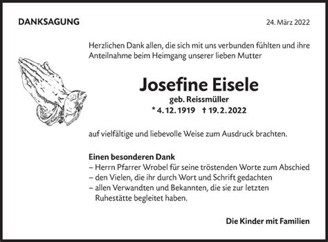 Traueranzeigen Von Josefine Eisele S Dwest Presse Trauer