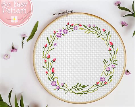 Floral Wreath Cross Stitch Pattern PDF Flower Cross Stitch Etsy UK