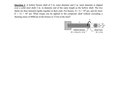 Solved Question 1 A Hollow Bronze Shaft Of 3 In Outer Chegg