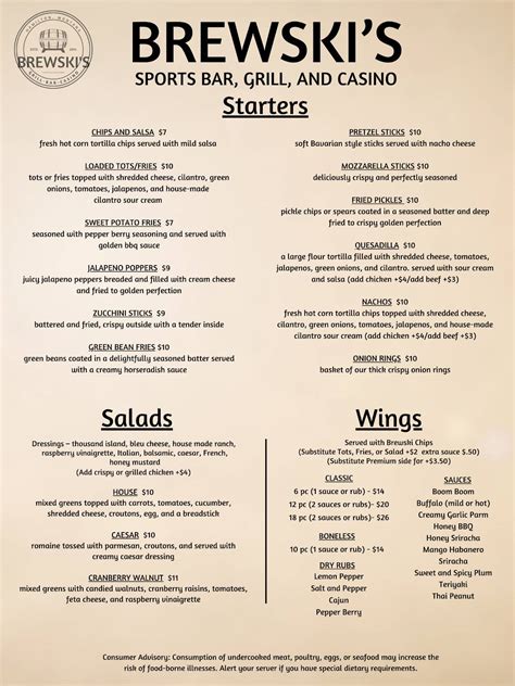 Menu at Brewski’s - Grill, Sports Bar, & Casino, Hamilton