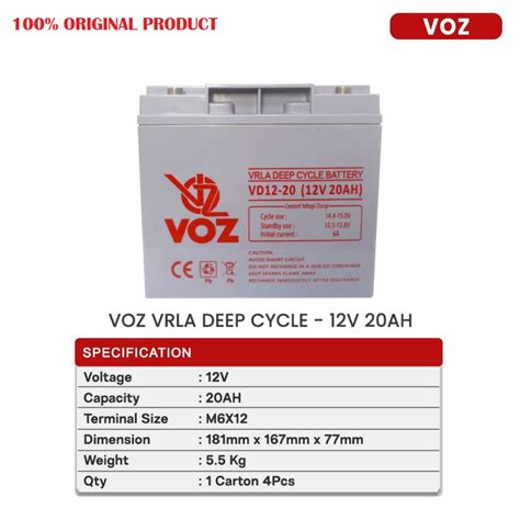 Jual Voz VRLA Deep Cycle 12V 20Ah Aki Kering Baterai Battery 12 V 20 Ah