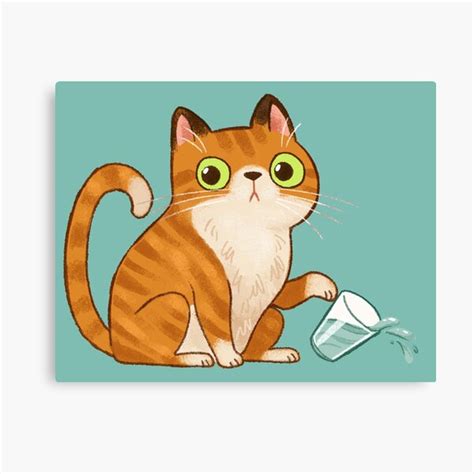 Cat Tipping Glass Canvas Print By Michelledraws Redbubble