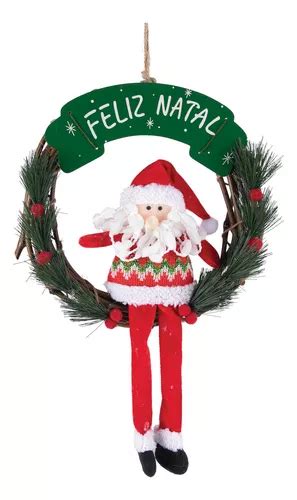 Guirlanda Enfeite Placa Feliz Natal Decorada Papai Noel Cm