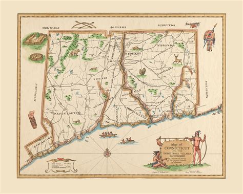 Connecticut ca. 1625 Griswold Color - Old State Map Reprint - OLD MAPS