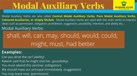 Modal Auxiliary Verbs The Verb School Lead