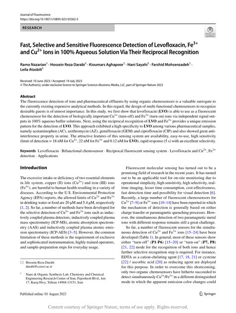 Fast Selective And Sensitive Fluorescence Detection Of Levofloxacin