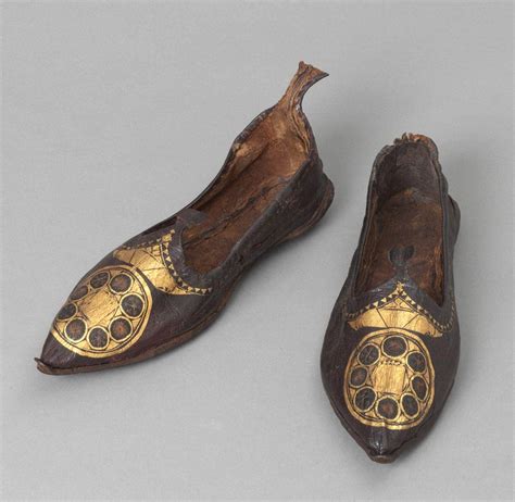 A Coptic Womans Leather Shoes With Gilded Symbols Egypt 300 500 Ad