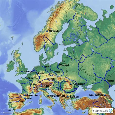 Karte Flüsse Und Gebirge In Europa