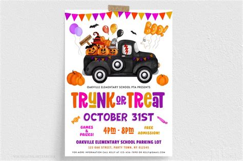 Editable Trunk Or Treat Flyer Halloween Trunk Or Treat Poster Etsy