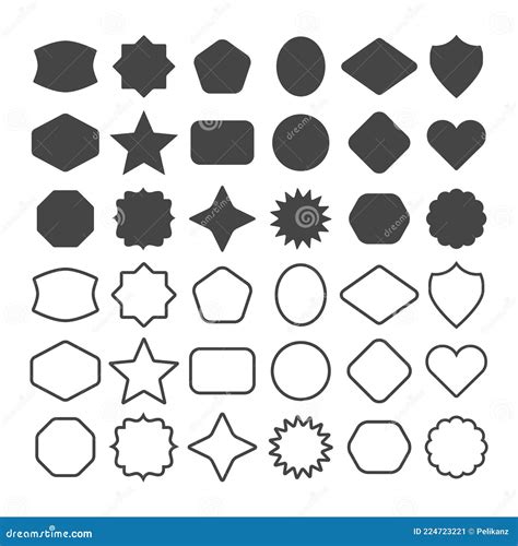 Black Line And Silhouette Empty Geometrical Basic Shapes Emblems Icons