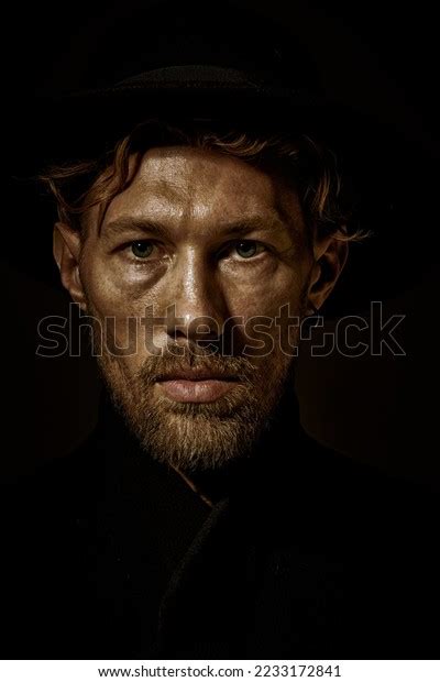 Darkkey Portrait Mature Man Black Clothes Stock Photo
