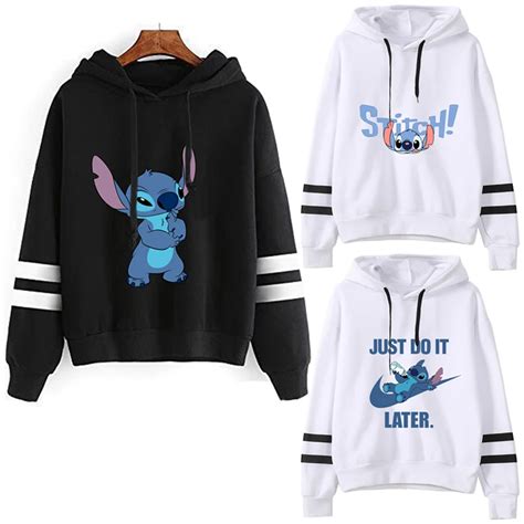 Sweat À Capuche Imprimé De Dessin Animé Disney Stitch Pour Femme Pull