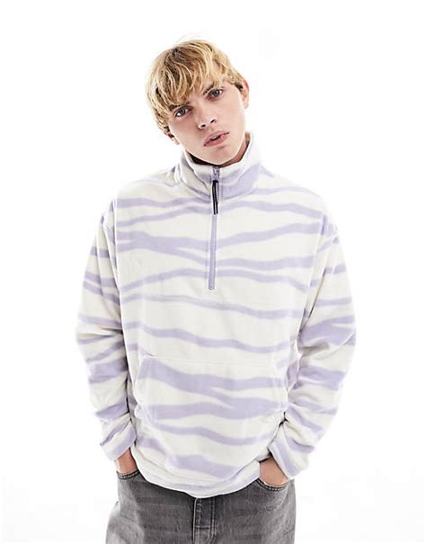 Asos Design Oversized Half Snap Sweatshirt With Linear All Over Print