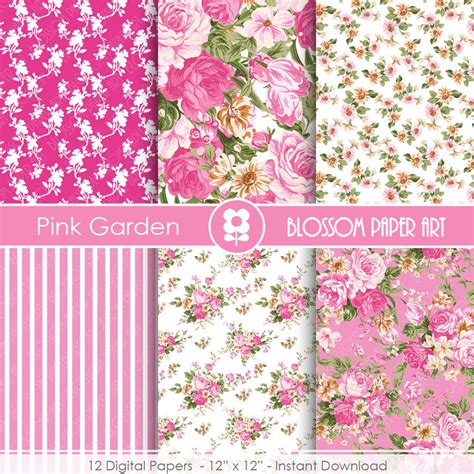 Pink Digital Paper Rose Digital Paper Pack Pink Floral Etsy