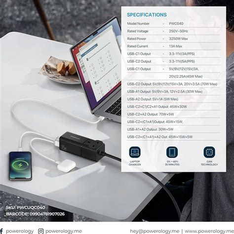 Powerology Multi-Port Charging Station 75W GaN Technology with Built-In