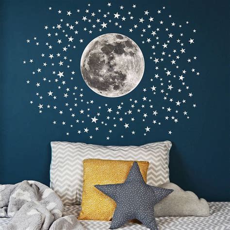 Moon And Stars Fabric Wall Sticker Space Themed Bedroom Fabric Wall