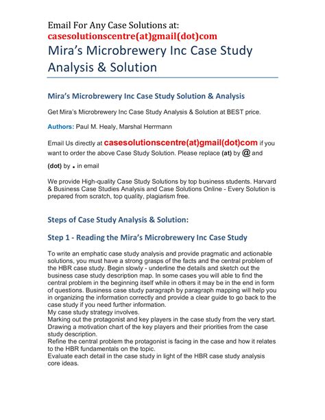 Mira S Microbrewery Inc Harvard Case Study Solution Analysis Hbs