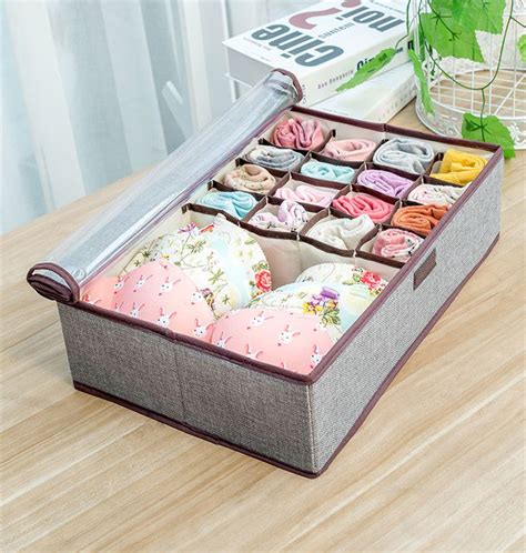 Grid Underwear Sock Storage Box With Transparent Lid Home