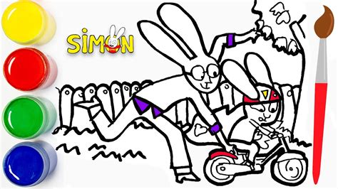 🐇 Como Dibujar Y Colorear A Simon En Bicicleta Y Su Padre Andres Simón El Conejo Cat Color