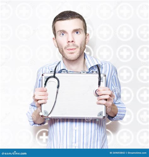 Medical Doctor with Stethoscope and First Aid Kit Stock Photo - Image ...