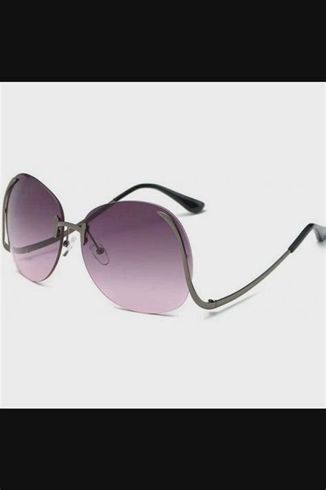 Oversized Sunglasses Women Vintage Frameless Curved Legs Metal Frame Sun Glasses Summer Uv400